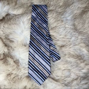 🖌Martin Wong Screenplay Regimental Stripe Pattern Blue 100% Silk Necktie